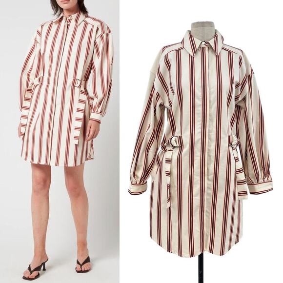 Ted‎ Baker Kaate Shirt Dress With Waist Tie Cream Red Stripe Size 1 US 4 - Picture 1 of 16